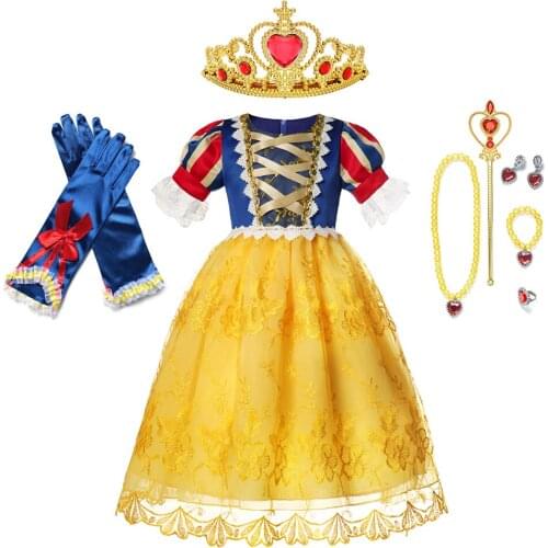Child Dresses Snow White Princess Cosplay Fancy Dress Sequins Mesh Lace Prom Dress Girls Clothing 2 to 10 years