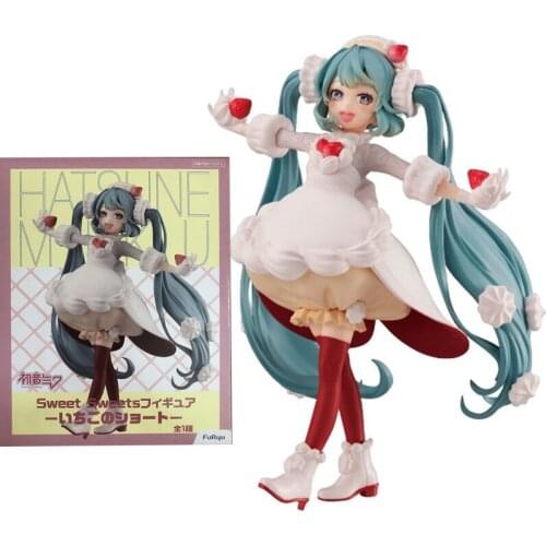 Original Anime Figurine FuRyu Figure Strawberry Sweetheart Hatsune Miku 17cm PVC Kawaii Doll Collection Model Kids Toys Gifts