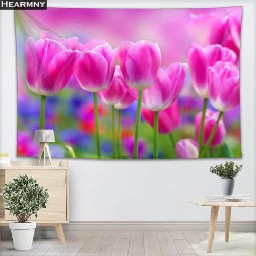 Background Fabric Valance Tapestry Wall Hanging Custom Tulips and Roses Bedroom Living Room Blanket Yoga Beach Towel Tablecloth