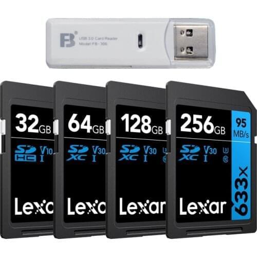 Lexar 633x SDXC SDHC SD Card 95M/s 32GB 64GB 128GB 256GB 512GB U1 U3 Class 10 Memory Card WIthink FB USB3.0 Card Reader