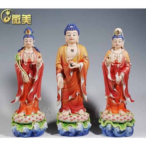 Dehua ceramics 21 inch cross Sam West Avalokiteshvara Amitabha put Ephraim mahasthamaprapta