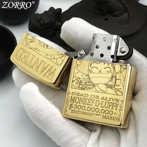 Zorro Kerosene Lighter Windproof Old Style Pure Copper Carving Classic Comic Pattern Gasoline Oil Lighter Men Gift Smoking Tool