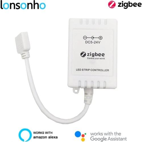 Lonsonho Tuya Zigbee Smart Led Controller RGB RGBCW For Light Strip 5V-24V Compatible ZHA Zigbee2MQTT Tasmota Alexa Google Home