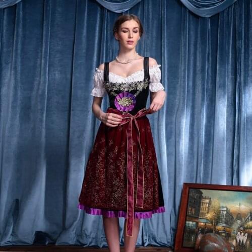 Oktoberfest Festival Beer Girl Costume Maid Wench Germany Bavarian Short Sleeve Off Shoulder Fancy Dress Dirndl For Adult Women