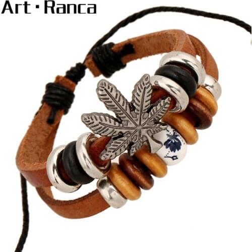 Fashion Maple Leaf Style Leather Bead Bracelet Mens and Womens Bracelets Punk Wind Bracelet Fashion Leather Bracelet
