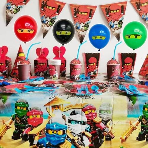 Cartoon Legoing Masked Ninja Theme Birthday Party Decoration Supplies Superhero Paper Cup Plate Baby Shower Balloons Kids Favors