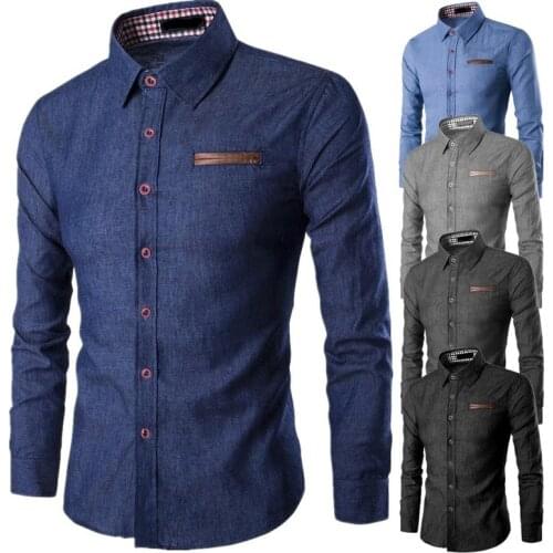 ZOGAA Autumn Men Denim Shirts 2020 Hot Casual Long Sleeve Pocket Shirts Male Patchwork Slim Fit Cotton Shirts Mens Soft Clothes