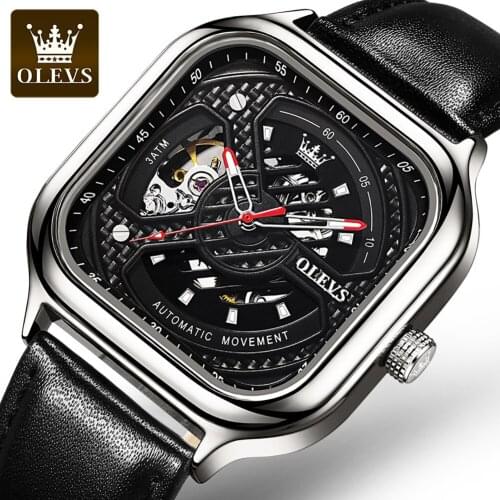 OLEVS Automatic Mechanical Men Watches New Leather/Steel Mesh Belt Waterproof Business Clock Fashion Luxury Sports Wrist Watches
