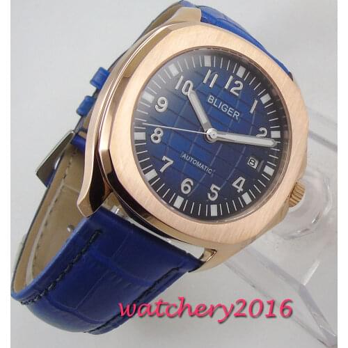 39mm Bliger Blue dial Luminous Automatic Movement Rose Gold Date mens Watches