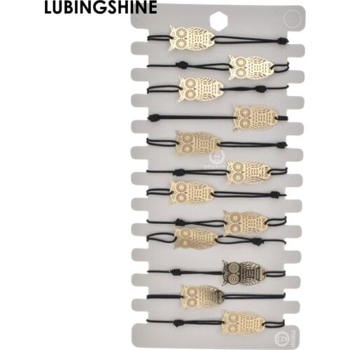 12pcs/Set Gold Color Butterfly Owl Charms Bracelet Handmade Braid Rope Chain Bracelet Set for Women Girls Elastic Cuff Jewelry