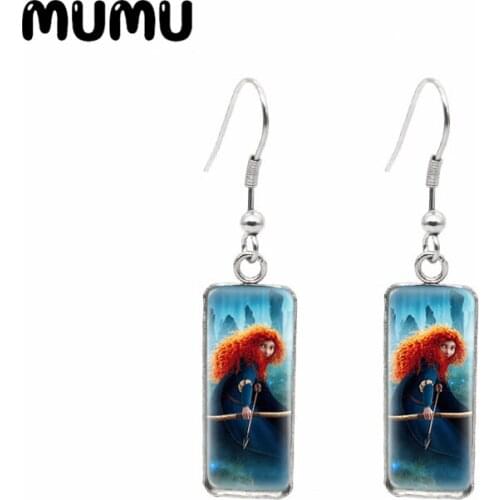 2021 New Princess Merida Rectangular Earring Lovely Fish Hook Earrings Art Glass Dome Jewelry Gifts Girl