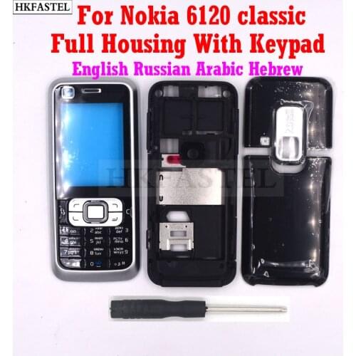 HKFASTEL New 6120c Housing keyboard For Nokia 6120 classic 6120c Mobile Phone Housing Cover Case With English Russian Keypad