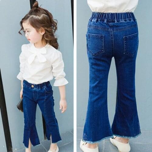Wholesale Retail Spring Autumn Girls' Jeans Pure Color Childrens Straight Split Loose Wide-Leg Pants Baby Trousers
