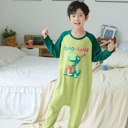 Autumn New Childrens Pajamas Cartoon Dinosaur Blanket Sleepers Cotton Boys Homewear Long Sleeve Winter Christmas Kids Pijama