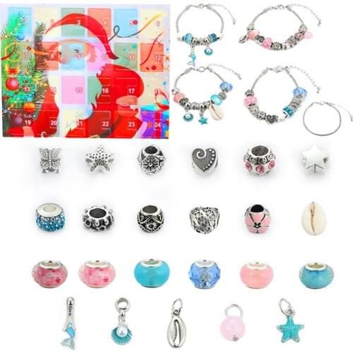 Christmas Jewelry Advent Calendar DIY Bracelet Snowman Childrens Gift Calendar Box With Fashion Bracelet Charms Set For Kids