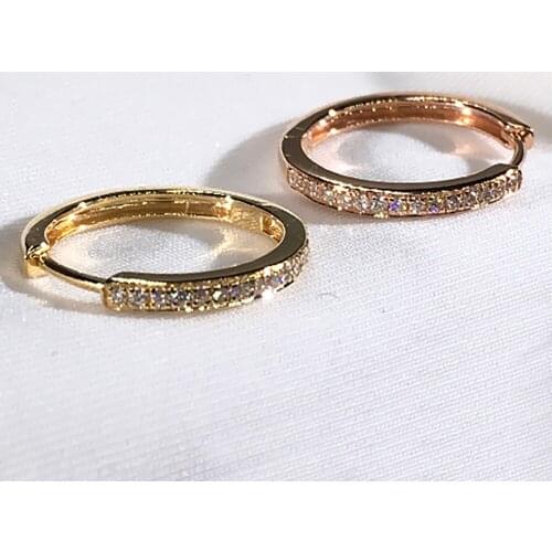 10K Rose Gold Women Hoop Earrings Natural Diamonds Circle Round Classic Wedding Party Engagement Anniversary Present Earrings