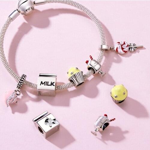 Afternoon tea series 925 sterling silver lollipop pendant cake beads chocolate charms fit Pandora bracelet making women jewelry