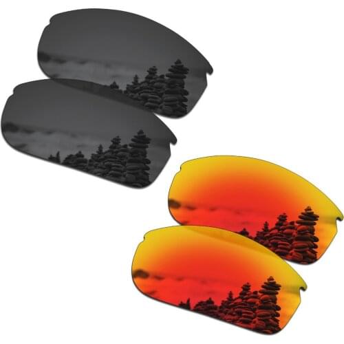 SmartVLT 2 Pairs Polarized Sunglasses Replacement Lenses for Oakley Commit SQ Stealth Black and Fire Red