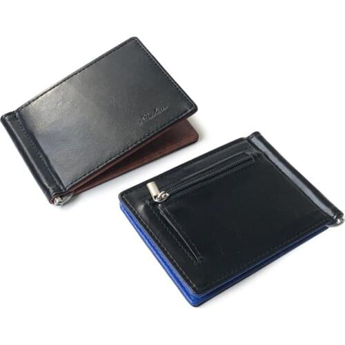 New arrival Slim Mens Leather Money Clip Wallet With Coin Pocket Bank Card Slots A Metal Clamp Cash Holder Purse For Man
