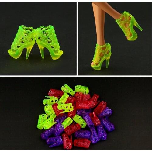 10 pair / lot Fashion Hollow design Doll shoes High quality high heeled shoes for barbie Doll accessories Free shipping