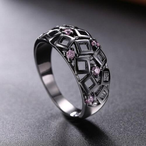 Garilina Vintage jewelry trinket Pink CZ Ring for teen girls womens Black Gun Plated party Anniversary Ring AR2182