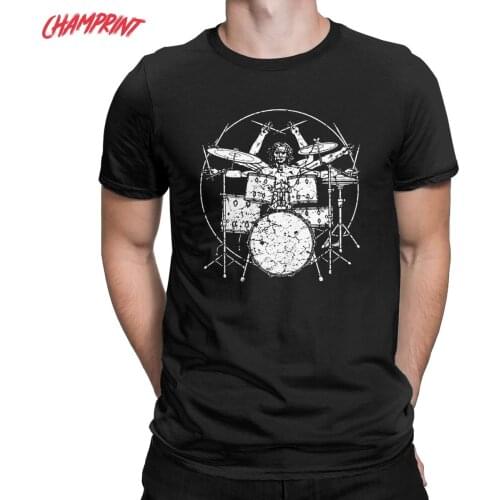 Vitruvian Man Plays The Drums Da Vinci T-Shirt Men Humor Pure Cotton Tees Round Neck Short Sleeve T Shirt Gift Idea Clothes