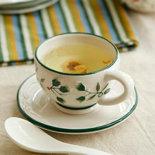 High-grade housewarming gift Cardinals relief hand-painted ceramic cup dolomite coffee cup dish + suit