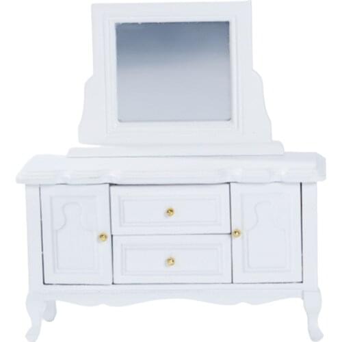 Dollhouse Vanity Mirror Dressing Table 1:12 Dolls House Furniture Dressing Table Stool Wooden Crafts Dollhouse Minature Model