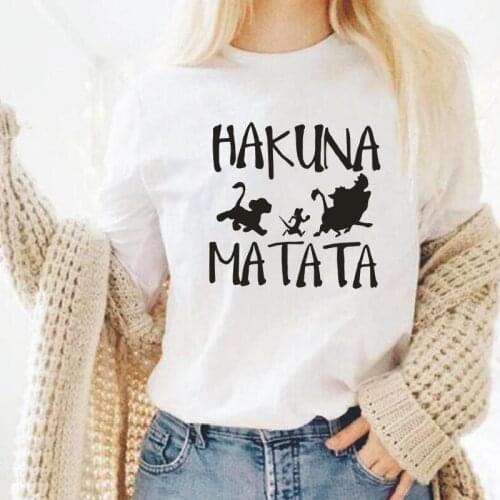 New Casual Harajuku Cotton T-shirt Women Tops Hakuna Matata Letter Printing Tees Summer Street Plus Size Round Neck T-shirts