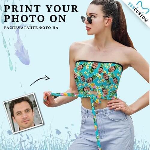 Custom Face Photo Womens Strapless Bow Tube Top Backless Personalized Gift Girlfriend Female Tank Vests Tops Party Club Wear