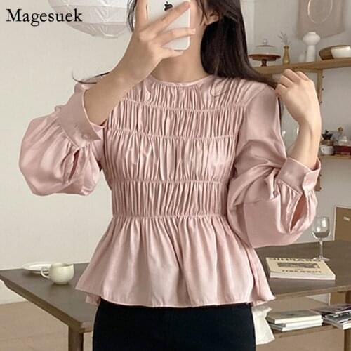 Spring New Long Sleeve Pleated Shirts For Women Office Lady Chiffon Shirt Female Fashion Elegant Women Blouses Tops Blusas 11020