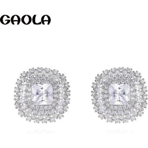 GAOLA Hot Square Flower 4 Colors Stones Cubic Zircon Stud Earring For Women