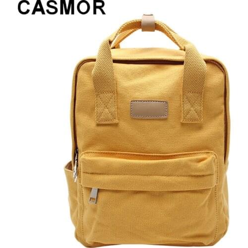 Casmor Women Backpack 2020 New Style Womens Backpack Korean-Style All-match Canvas Bag Student Bag Solid Color School Bags