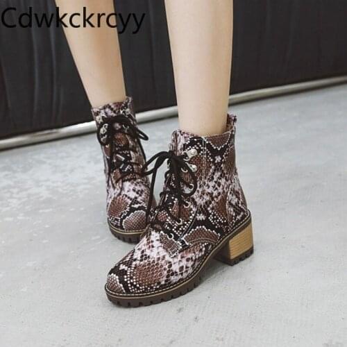 Winter The New fashion Round head Thick heel Martin boots Leopard Sexy Plus velvet Keep warm High heel Women boots size 34-45