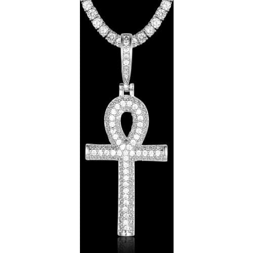 100% Micro Zircon Hip Hop Bling Bling Egypt Cross Pendant Necklace For Men Jewelry Bling Bling CZ Rapper Jewelry Party Gift
