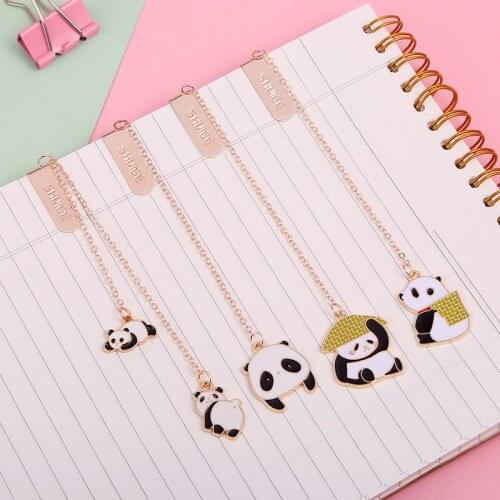 2pcs Cute Panda Bookmark Exquisite Pendant Stationery Page Folde Book Clip DIY Decor Jewelry Book Mark Chain Office Supplies