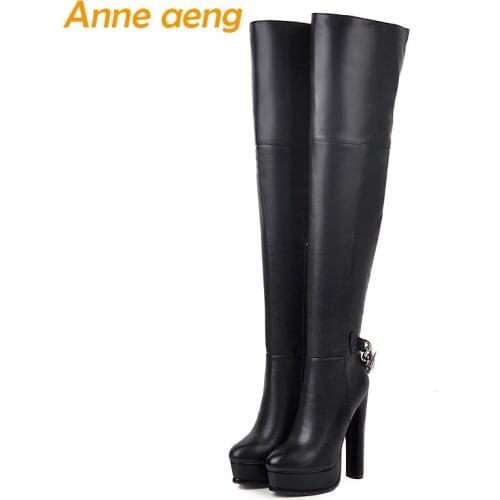 2019 New Winter Women Over-The-Knee Boots High Heel Solid Zipper Metal Sexy Ladies Women Platform Shoes Black High Thigh Boots