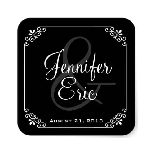 3.8cm Elegant Black & White Wedding Favor Sticker