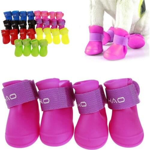 4 Pcs/Set 7 colours Foot protective Puppy Shoe Cat Dog Shoes Waterproof Non-slip Rain Boots Pet Supplies S-2XL