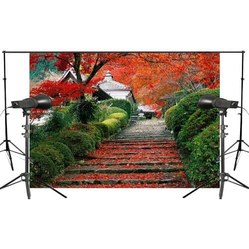 7x5ft Beautiful Maple Leaves Ladder Nature Backdrop Lush Green Plants Wedding Photo Studio Photography Background