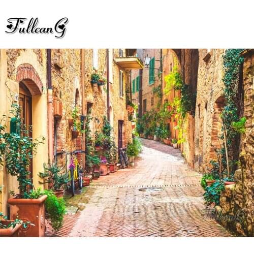 FULLCANG Street scenery 5d diy diamond painting cross stitch full square round drill rhinestone embroidery kits decor FG0076
