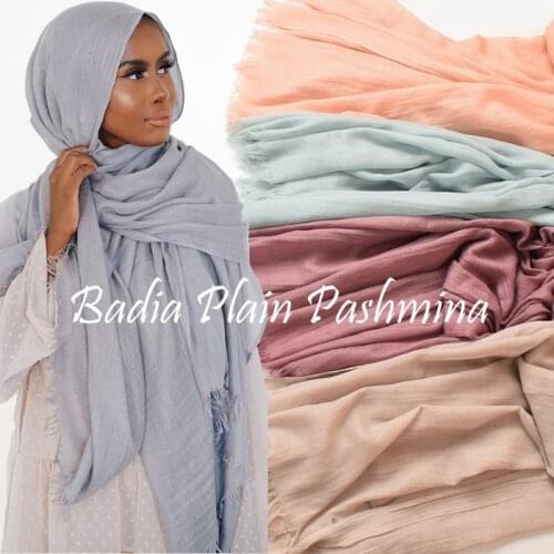 One Piece High Quality Women Muslim Plain Frayed Scarf Shawls Wraps Headwear Crinkle Solid Oversize Pashmina Hijabs