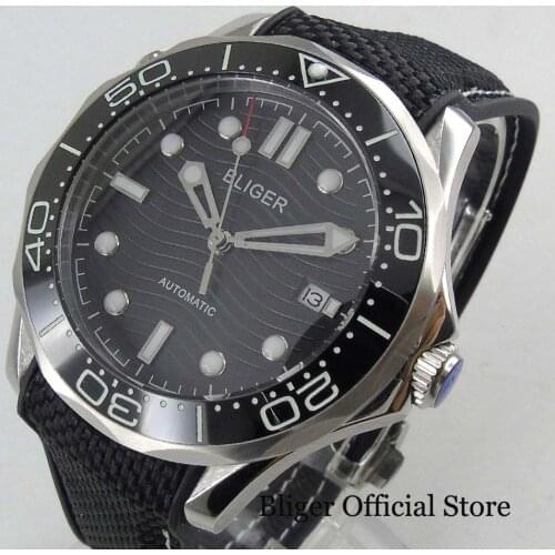 BLIGER Top Brand High Quality Automatic Mens Watch Wtih Date Window Rubber Strap Luminous Bezel 41mm Wristwatch