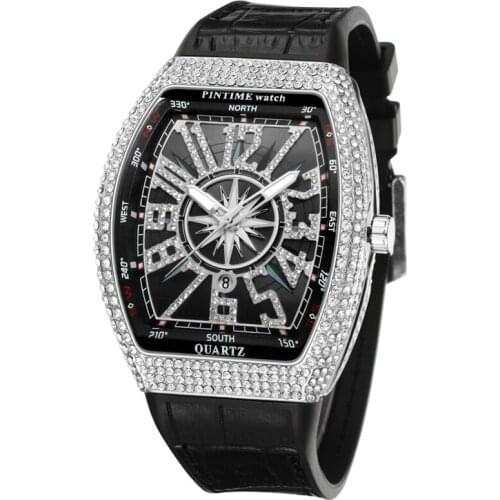 PINTIMEBig Dial Diamond Men Watches Top Brand Luxury Creative Watch Men Military Clock Hip Hop Reloj Hombre Relogio Montre Homme