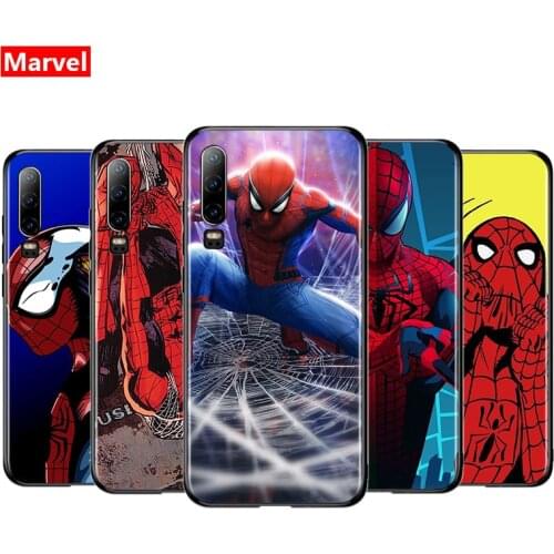 Marvel Spider-Man Avengers Super Hero For Huawei P50 P40 P30 P20 P10 P9 P8 Lite Mini E 5G Pro Plus TPU Silicone Black Phone Case
