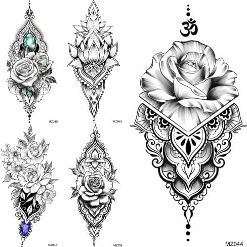 Black Totem Temporary Tattoos Sticker Realistic Fake Jewelry Diamond Flower Tatoo For Adult Body Art Painting Arm Tatoo For Show