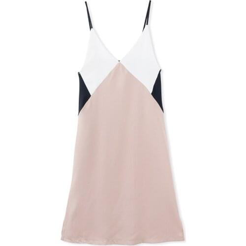 Neatie kiddie Summer Fashion Patchwork Sexy Dress V-neck Patchwork Color Spaghetti Strap Midi Dress Female Robes