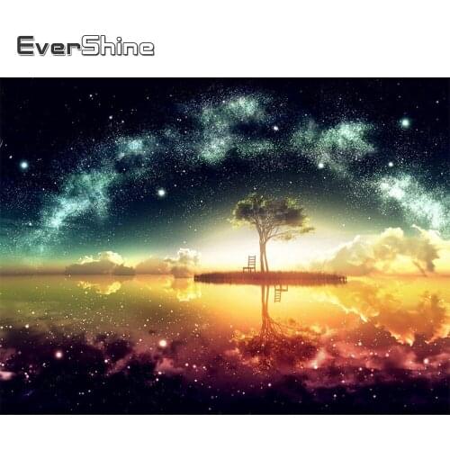 EverShine 5D Diamond Painting Landscape Cross Stitch Kits Diamond Embroidery Starry Mosaic Tree Art Rhinestones Handmade Hobby