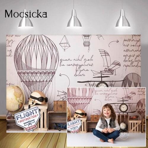 Kids Birthday Art Backdrop Hot Air Balloon Adventure Background Newborn Children Cake Smash Portrait Photography Photo Studio