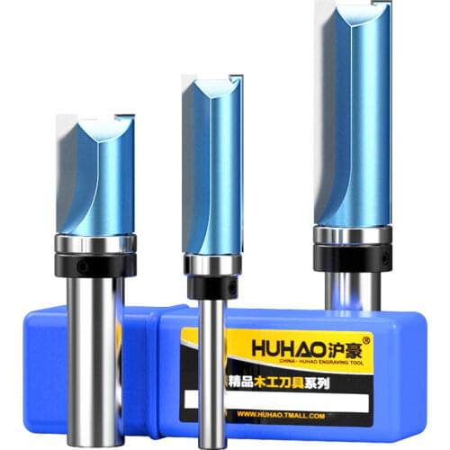 HUHAO 1pc Bearing Flush Trim Router Bit For Wood 1/2" 1/4" Shank Straight Bit Tungsten Woodworking Milling Cutter Tool
